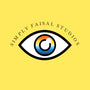 simplyfaisal studios logo: eye with rainbow eyeball on a gold background